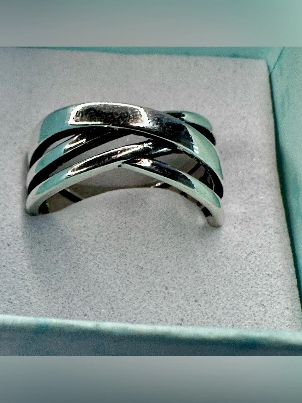 Silver Tone Crossover Open Band Ring Adjustable NWOT